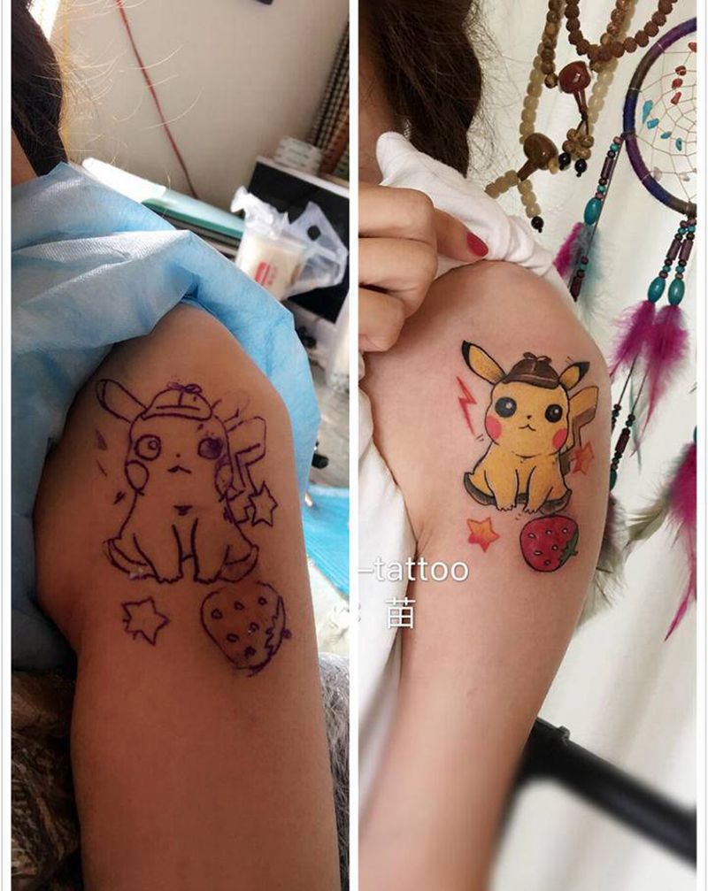 遮盖纹身图片_手臂肩部New School纹身图案