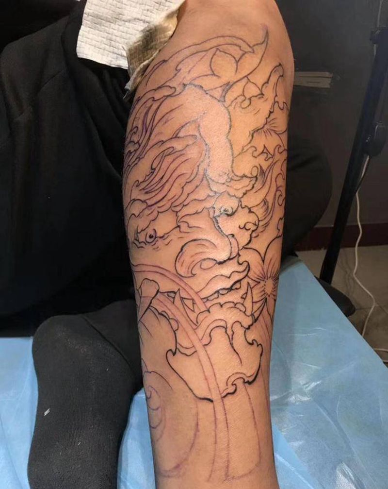 包小腿未完待续纹身图片_腿部新传统纹身图案