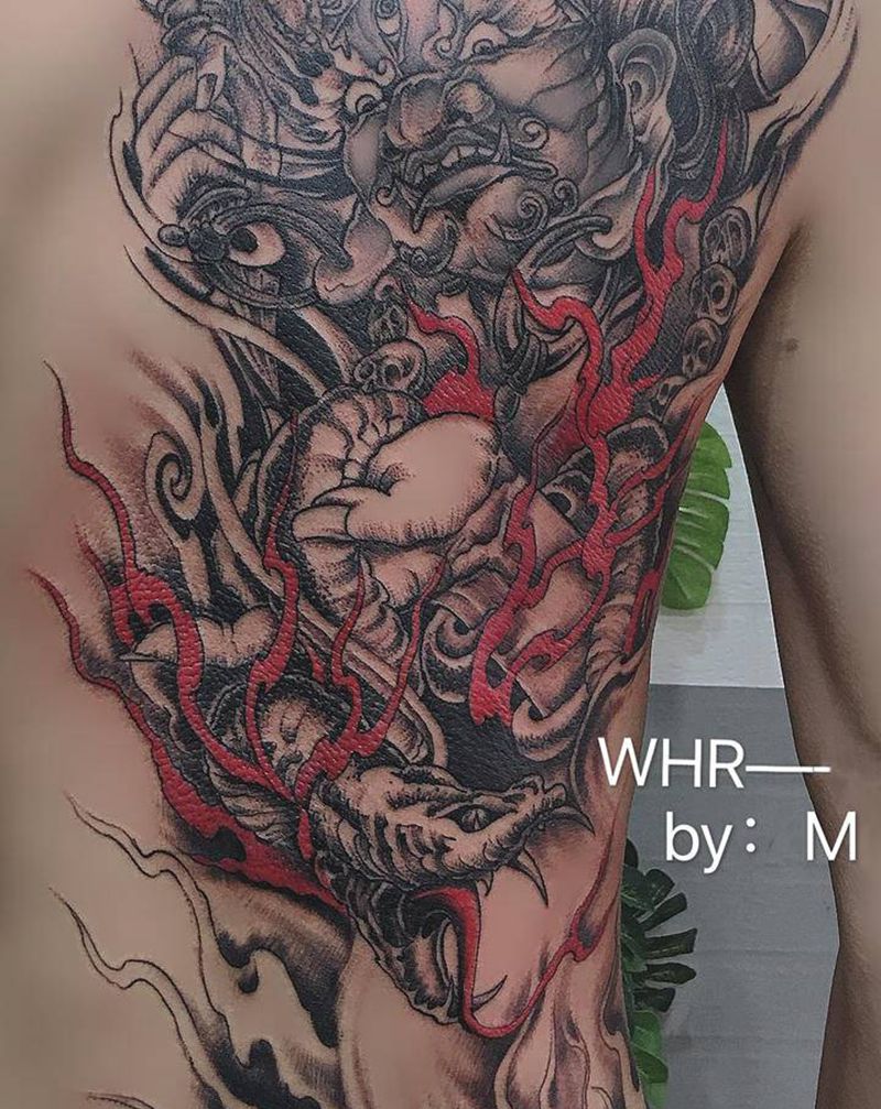 大黑天纹身图片_背部新传统纹身图案
