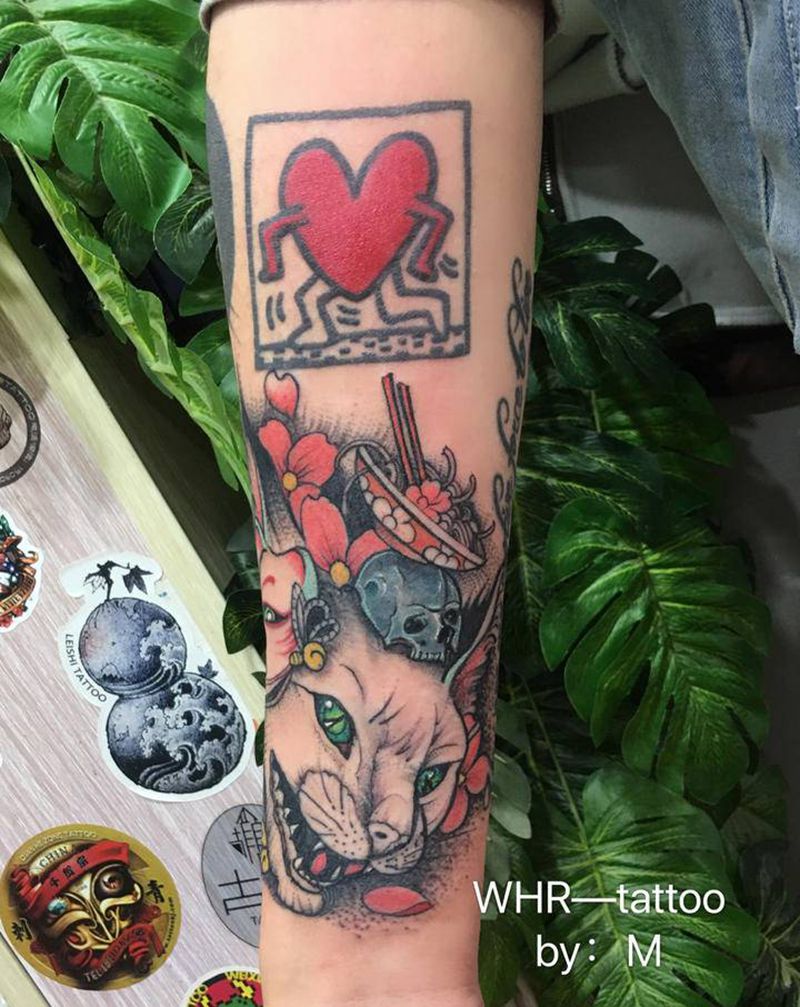 拼接小臂纹身图片_手臂New School纹身图案