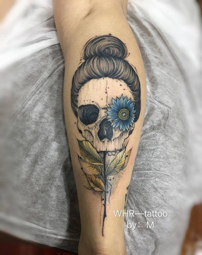 水彩纹身图片_腿部水彩纹身图案