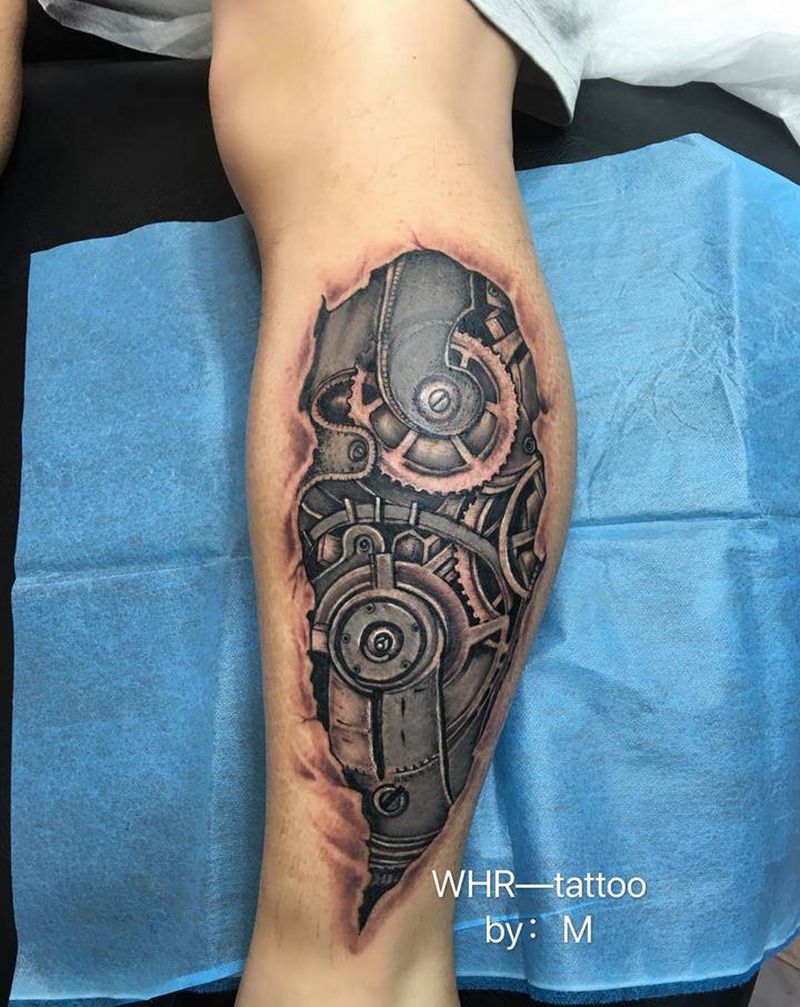 3D纹身图片_腿部欧美写实纹身图案