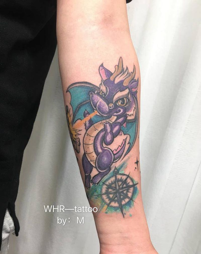 喷火小恐龙纹身图片_手臂New School纹身图案