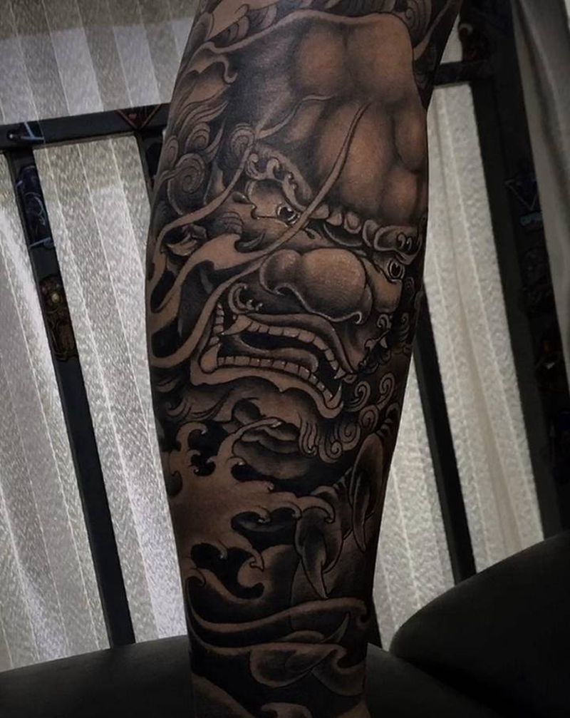 唐狮纹身图片_脚部纹身图案