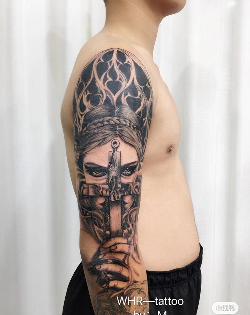 接花臂未完成纹身图片_手臂欧美写实纹身图案