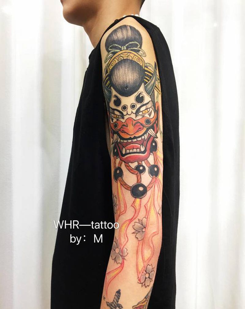 拼接大臂纹身图片_手臂水彩New School纹身图案