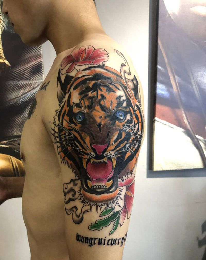大老虎遮盖纹身图片_手臂纹身图案