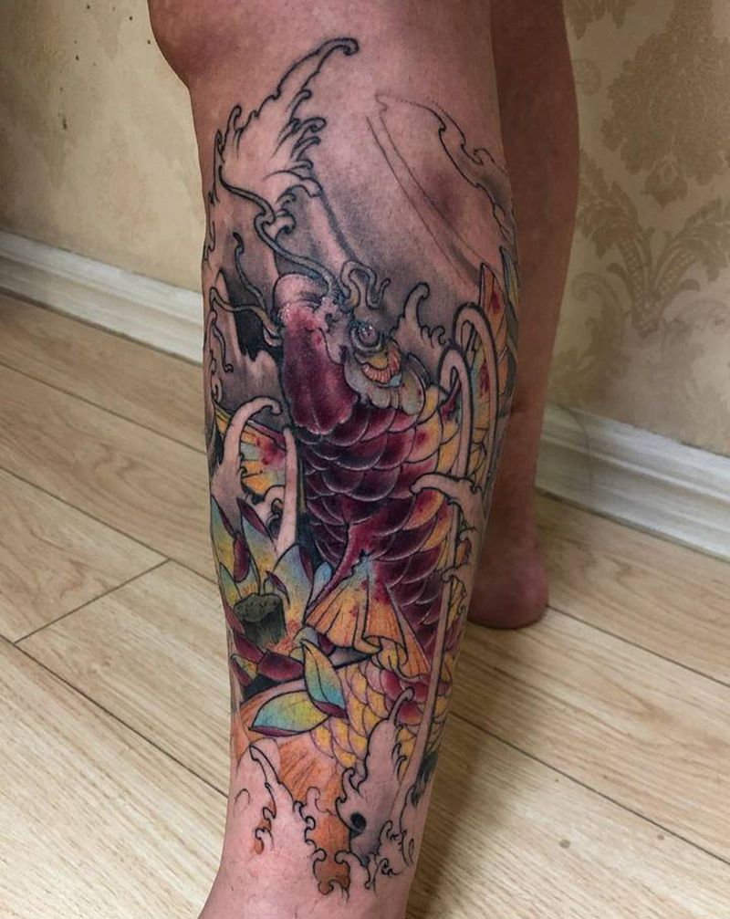 许昌文身沄刺青纹身图片_腿部新传统纹身图案