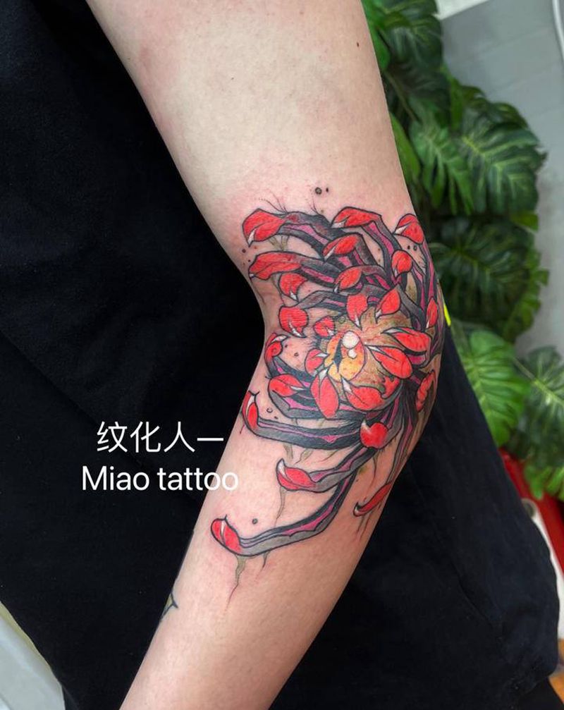 菊花纹身图片_手臂水彩New School纹身图案