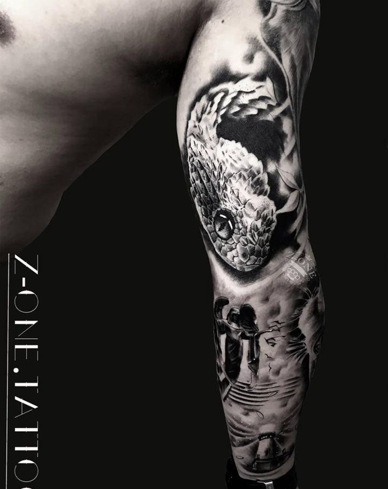 《树蝰》纹身图片_欧美写实蛇纹身图案