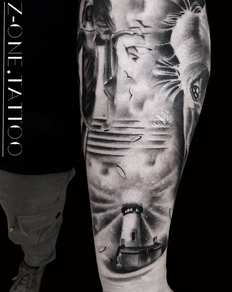 《灯塔》纹身图片_手臂欧美写实纹身图案