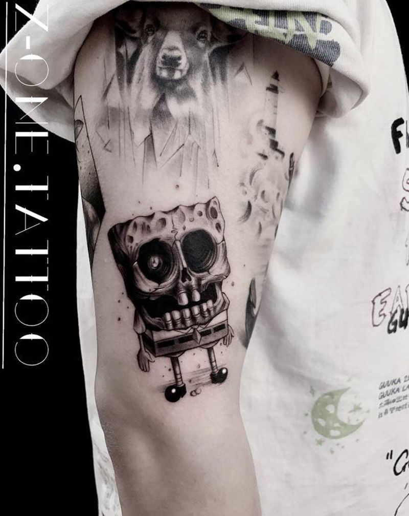 《海绵宝宝》纹身图片_手臂欧美写实New School纹身图案