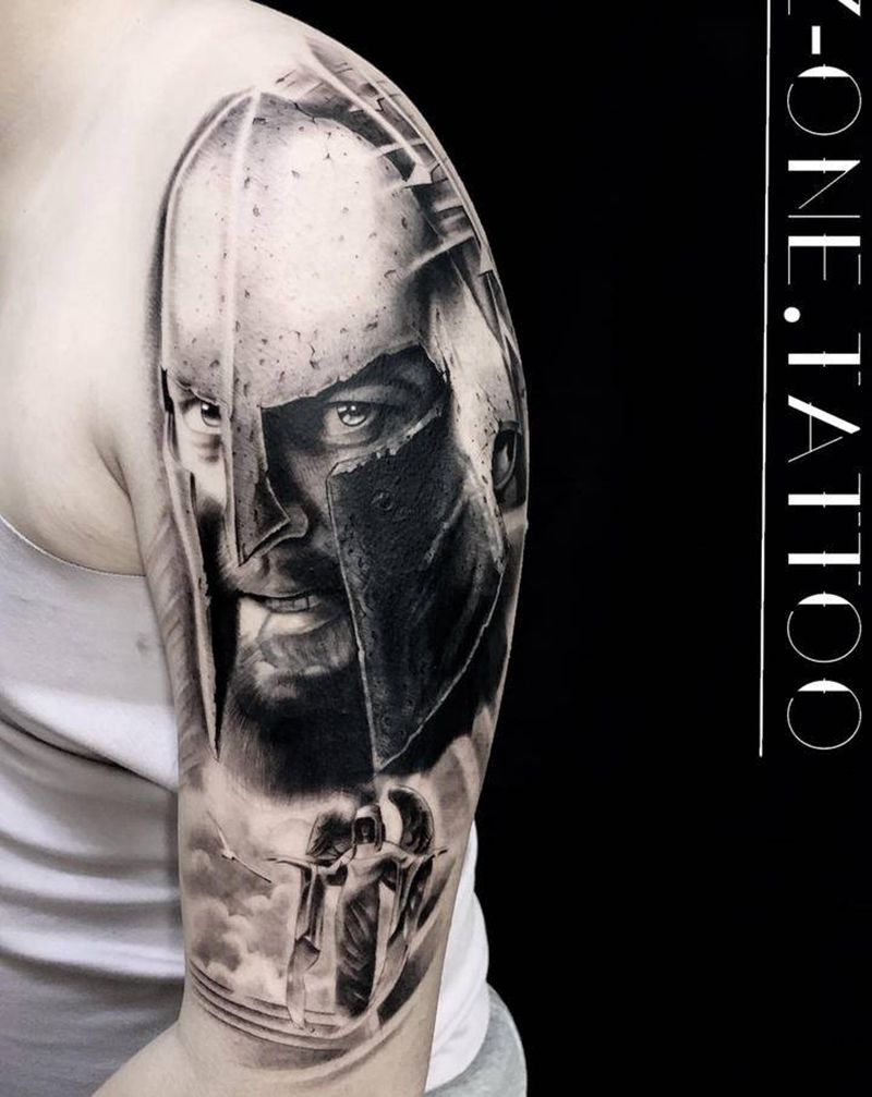 《列奥尼达》纹身图片_手臂欧美写实遮盖纹身图案