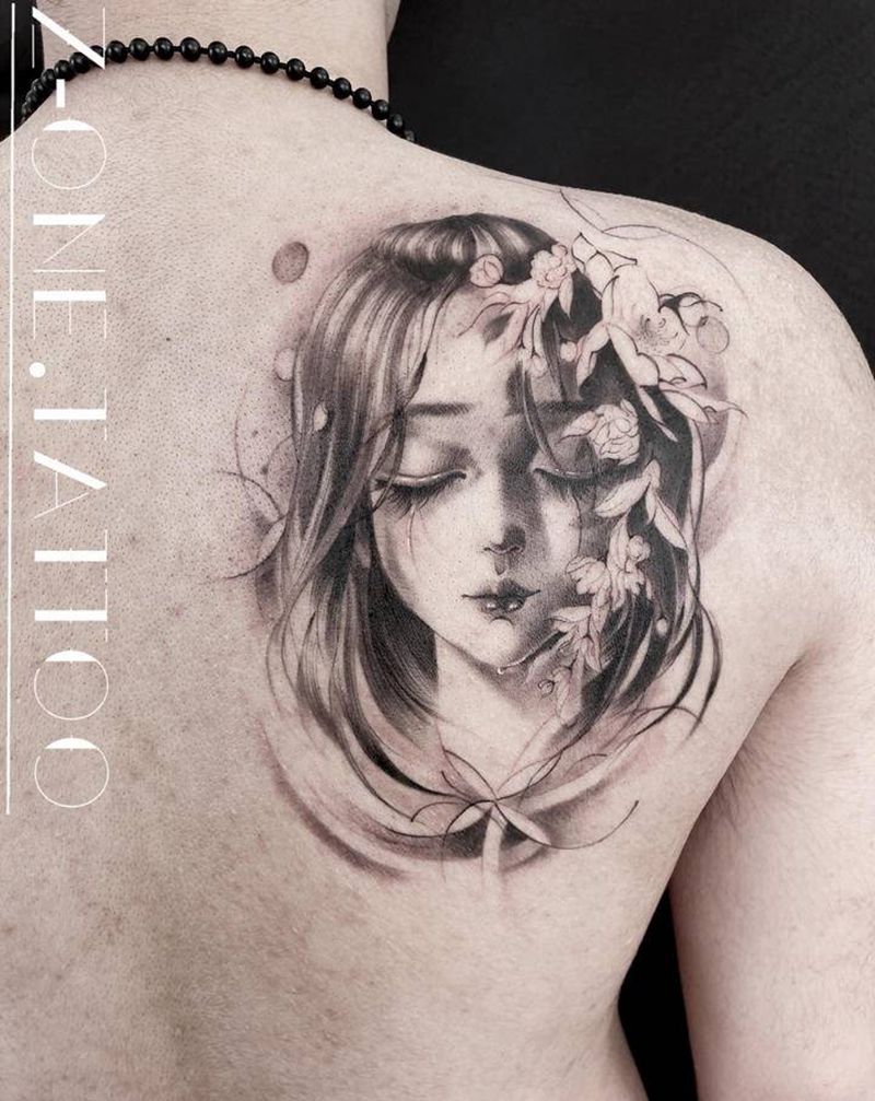 《冬眠》纹身图片_腿部欧美写实中国风纹身图案