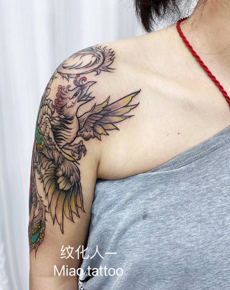 凤凰纹身图片_手臂肩部新传统纹身图案