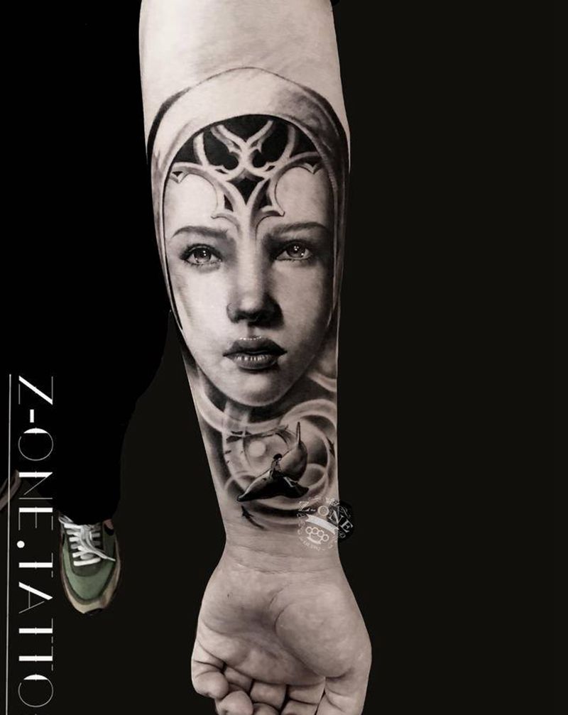 《修女》纹身图片_手臂欧美写实纹身图案