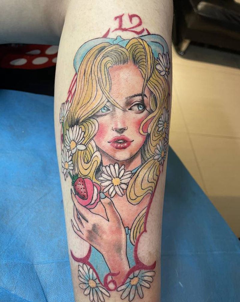 精灵女孩纹身图片_腿部New School纹身图案