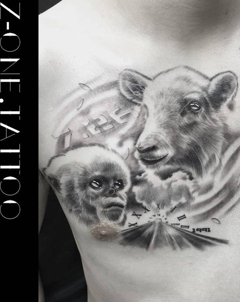 《以爱之名》纹身图片_胸部欧美写实生肖纹身图案