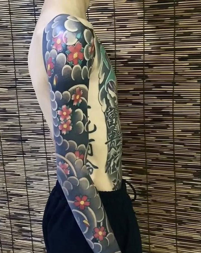 樱花臂纹身图片_手部纹身图案