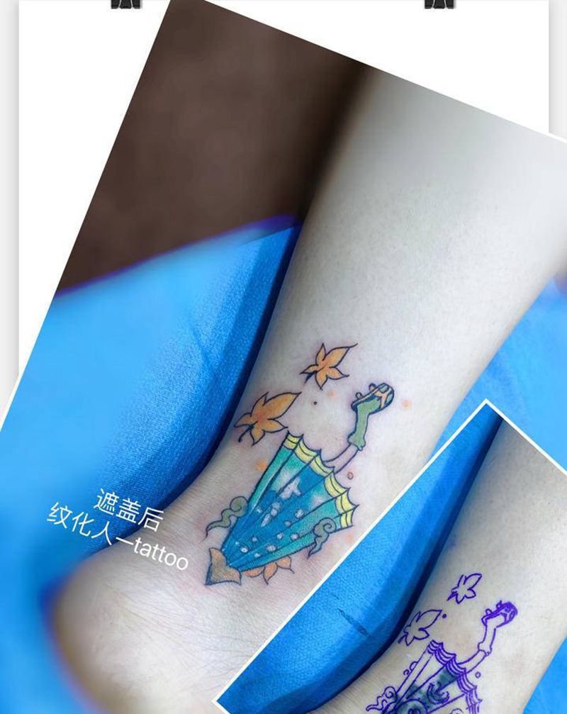 遮盖作品纹身图片_脚部腿部New School纹身图案