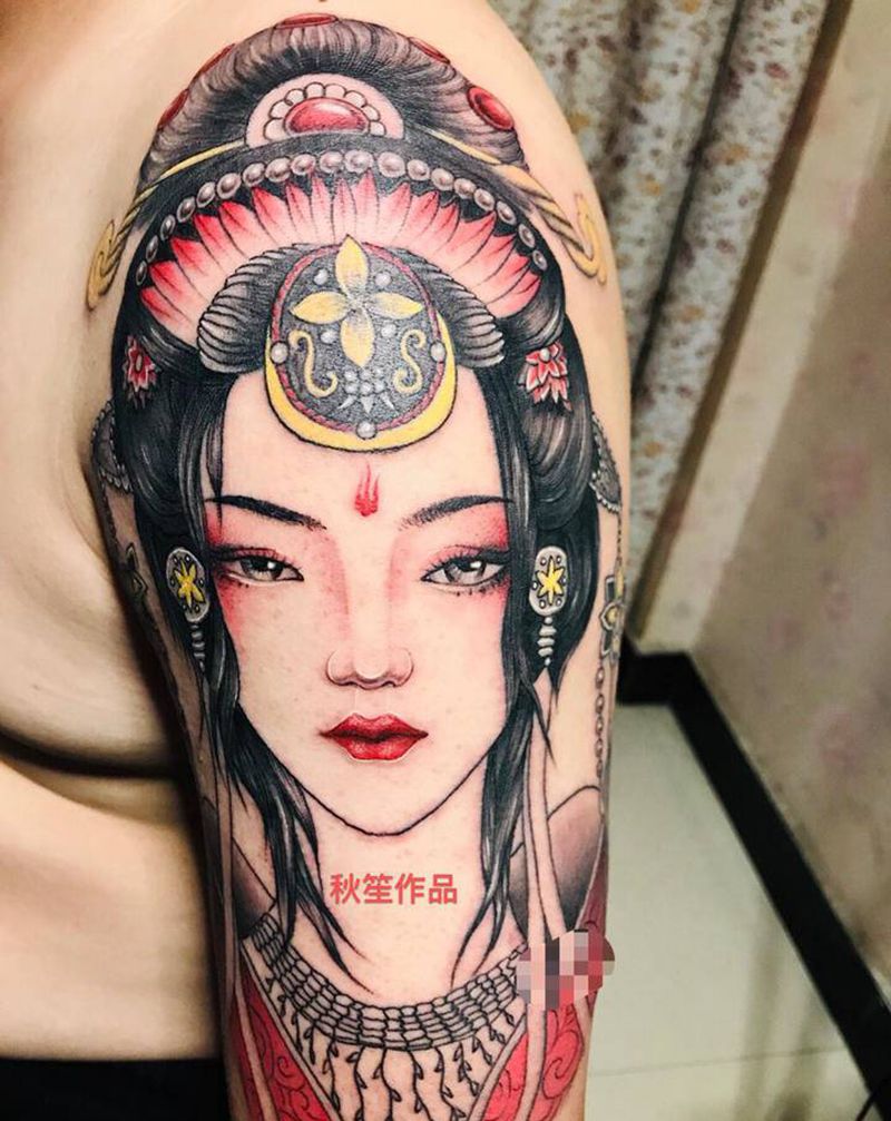 古装美女纹身图片_手臂新传统纹身图案