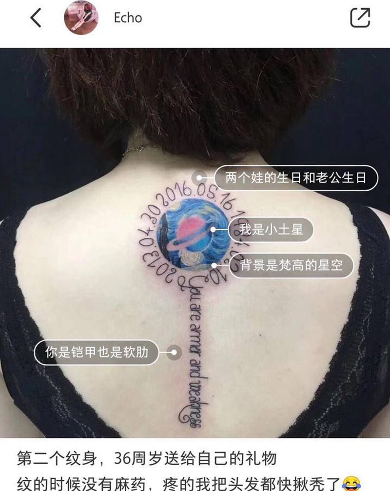 致自己纹身图片_背部水彩纹身图案