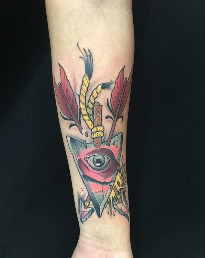 上帝之眼纹身图片_手臂New School纹身图案