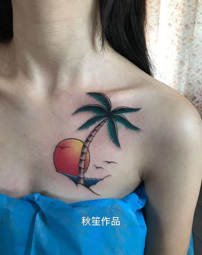 风景纹身纹身图片_胸部New School纹身图案