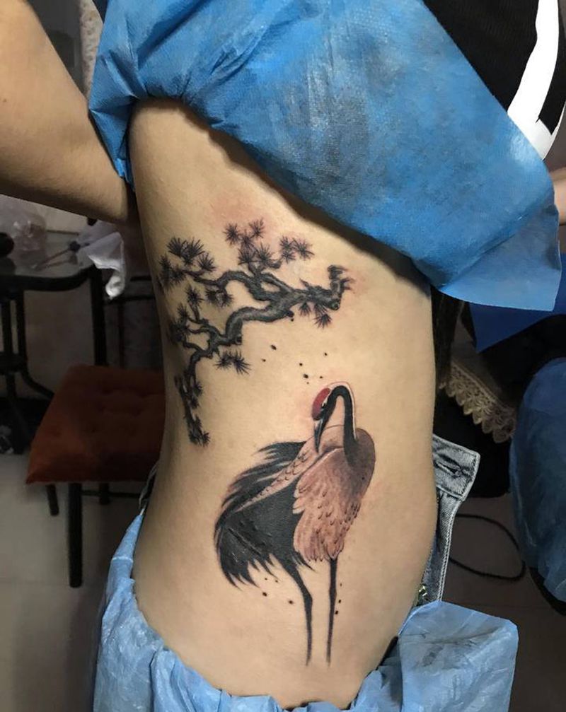 遮盖疤痕纹身图片_腰部水墨纹身图案