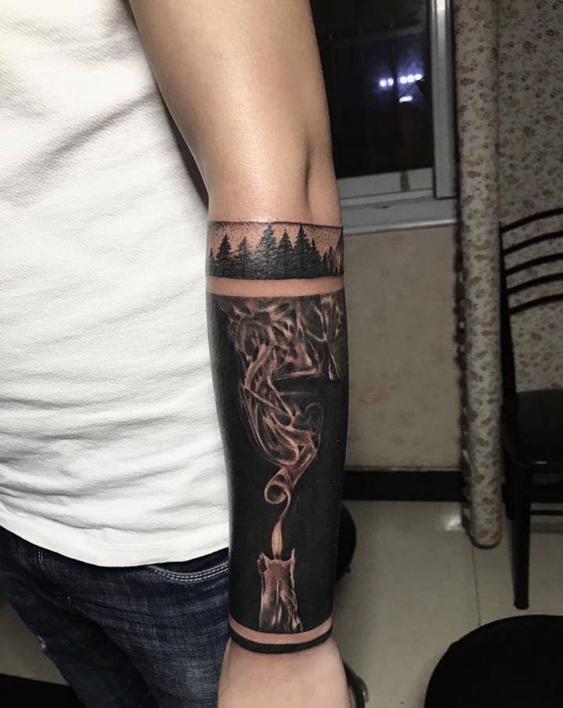 蜡烛纹身图片_手臂欧美写实纹身图案