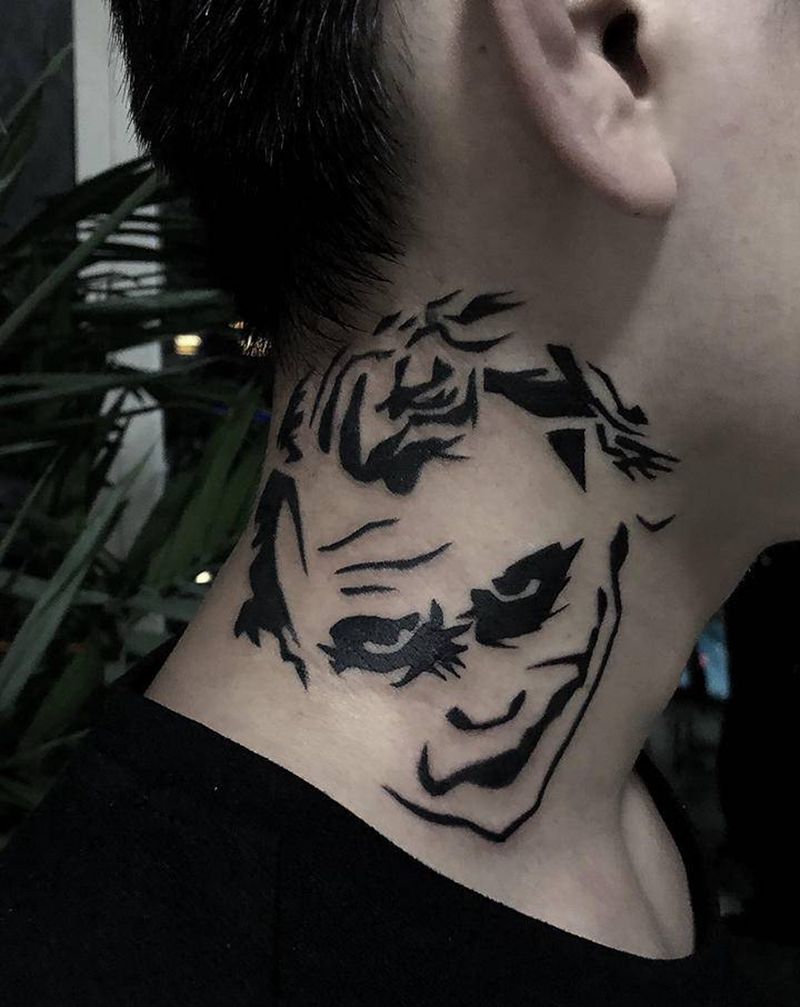 许昌沄刺青纹身图片_颈部图腾欧美写实纹身图案