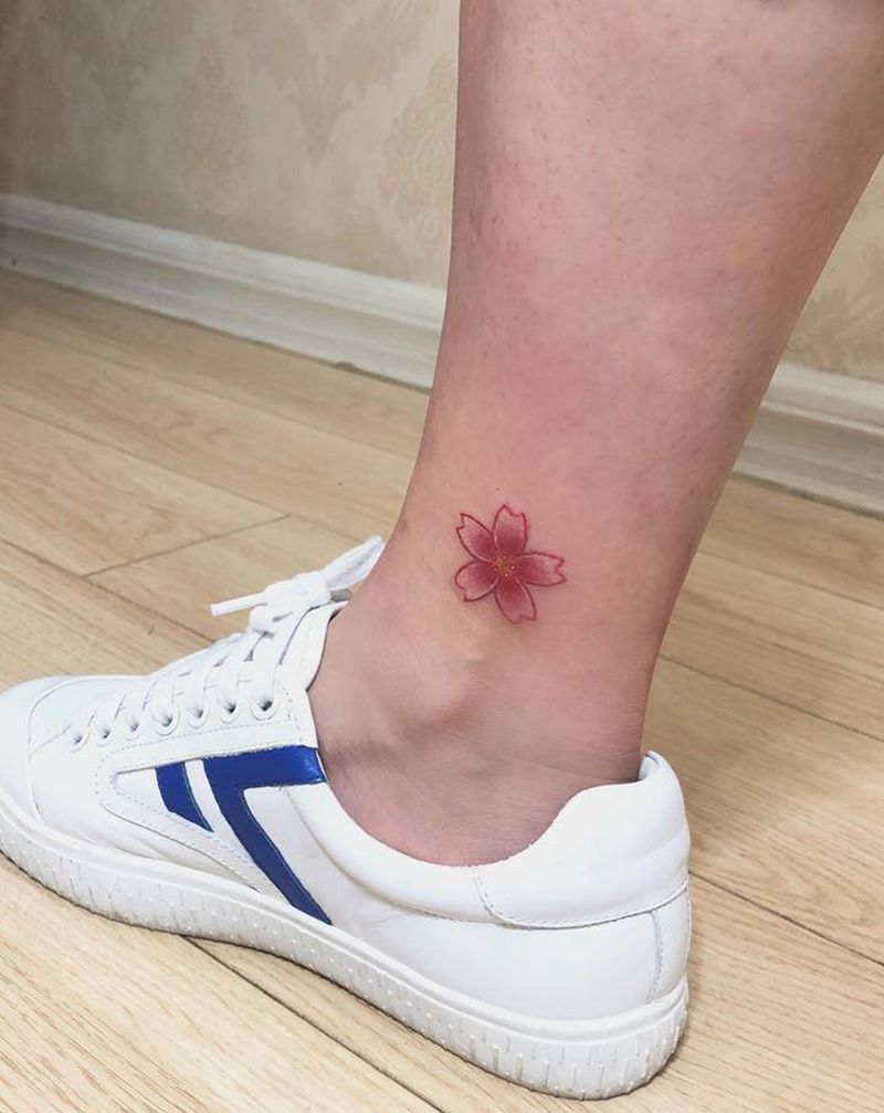 樱花樱桃纹身图片_脚部纹身图案