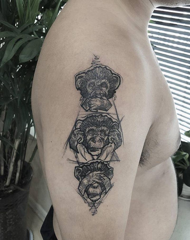 三不猴纹身图片_手臂纹身图案