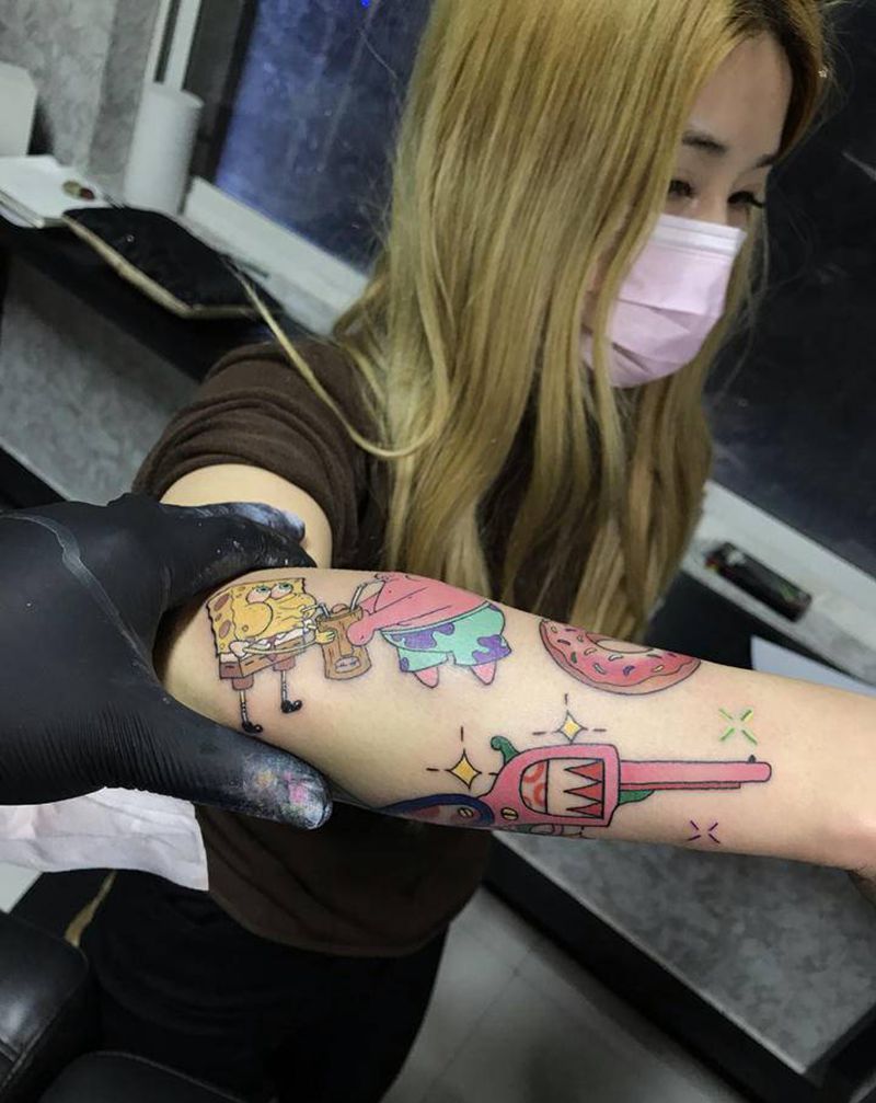 动漫拼接纹身图片_手臂New School动漫纹身图案