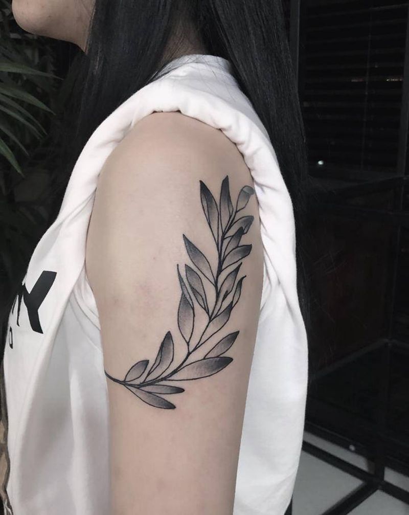 许昌文身沄刺青纹身图片_手臂橄榄枝纹身图案