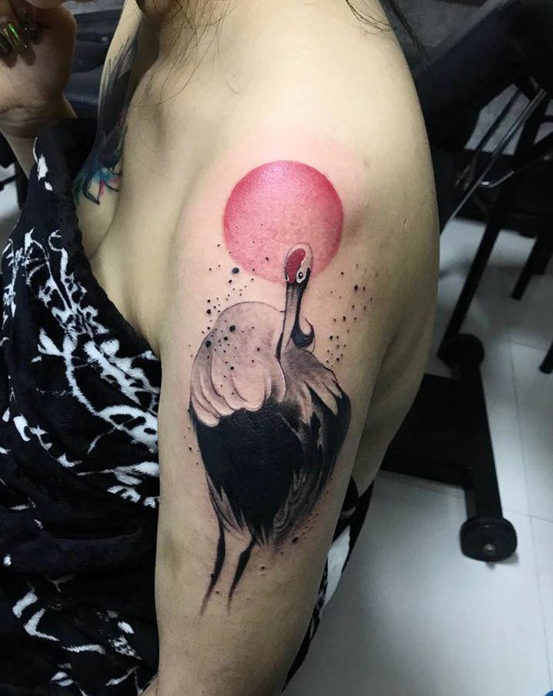 鹤纹身图片_手臂水墨纹身图案