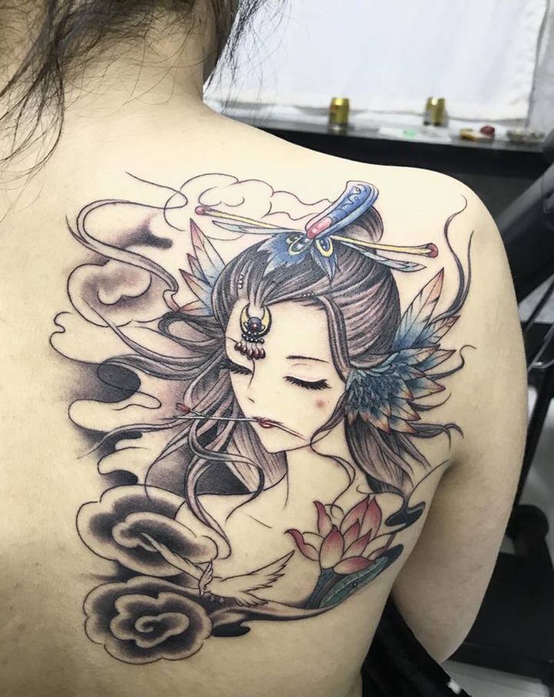 艺妓纹身图片_肩部新传统纹身图案