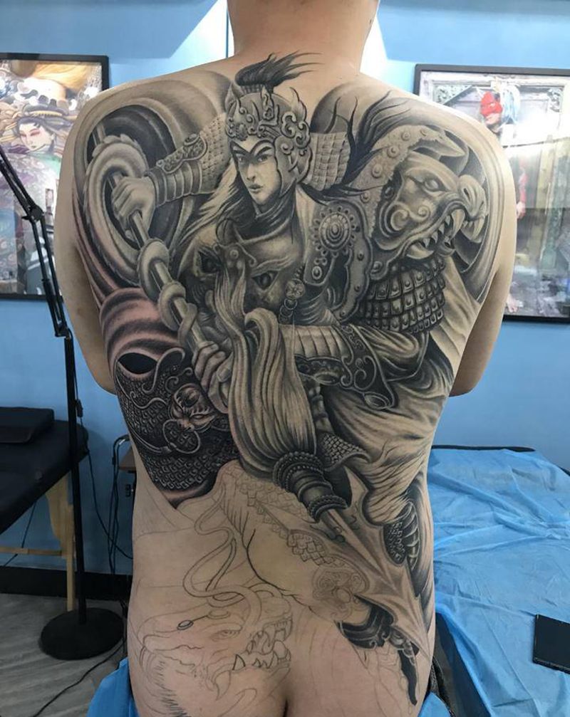 赵子龙纹身图片_背部新传统纹身图案