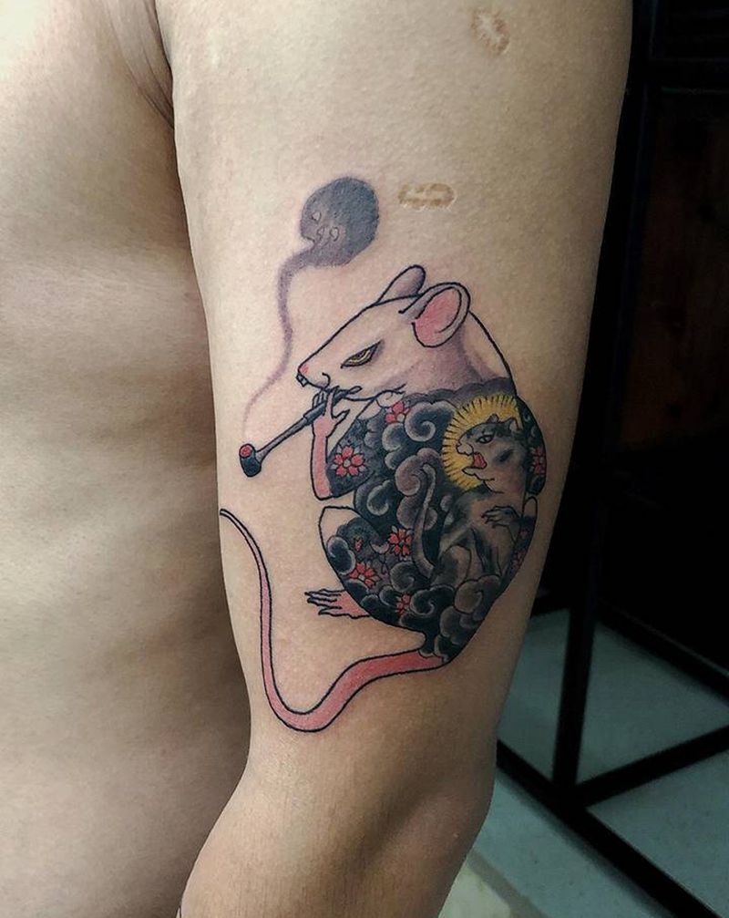 许昌沄刺青纹身图片_手臂老传统鼠纹身图案