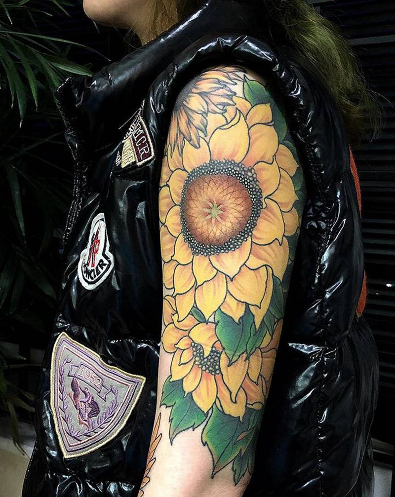 许昌沄刺青纹身图片_手臂向阳花纹身图案