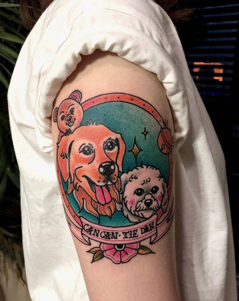 许昌沄刺青纹身图片_手臂肩部Old School狗纹身图案