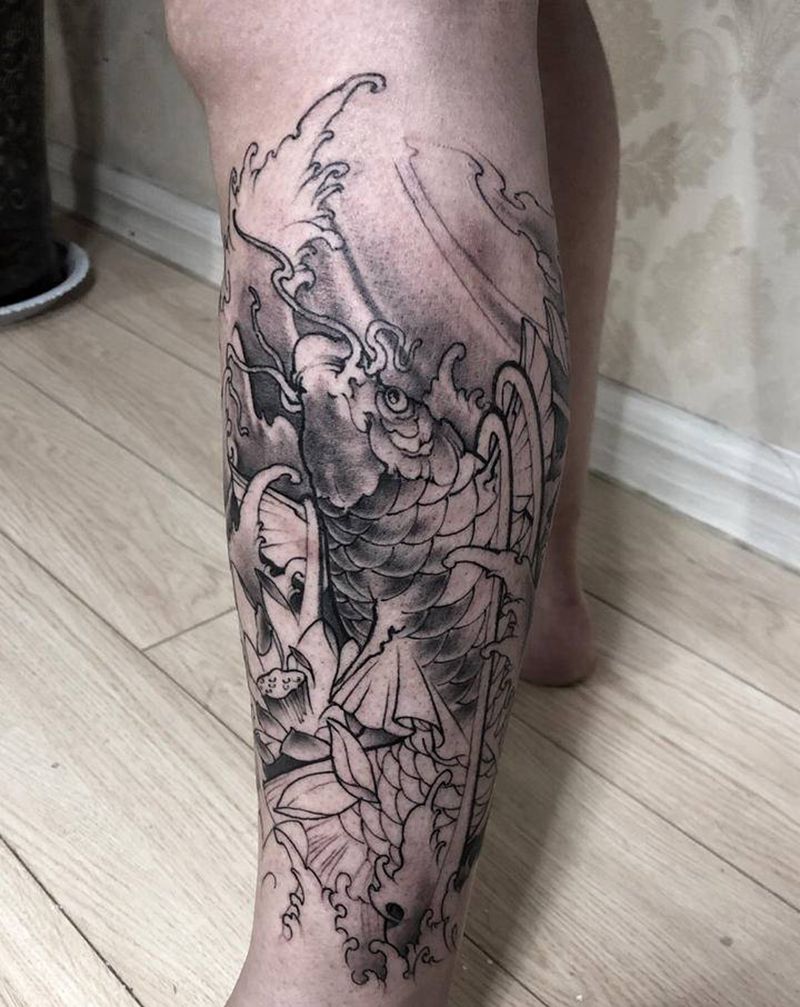 许昌沄刺青纹身图片_腿部新传统纹身图案