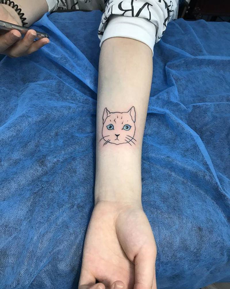 小猫简笔画纹身图片_手臂简笔画纹身图案