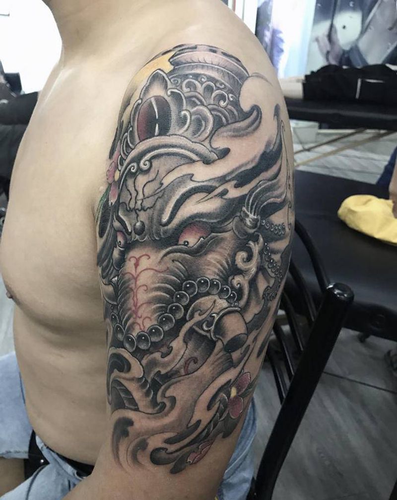 象神纹身图片_手臂新传统纹身图案