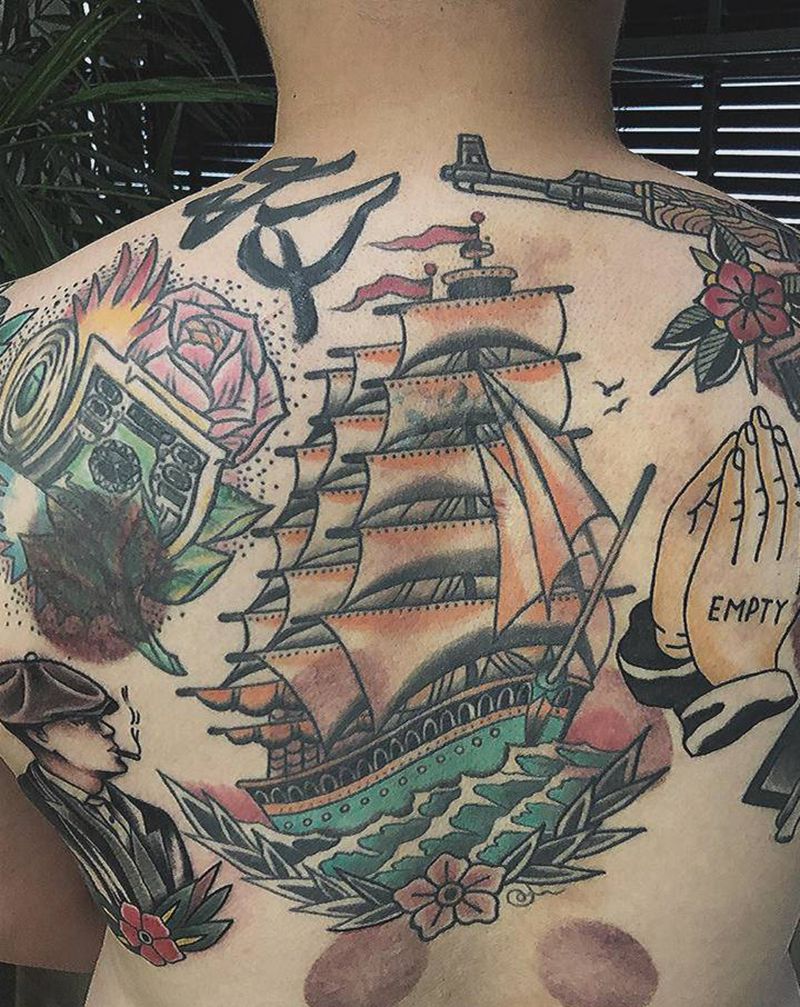 许昌文身沄刺青纹身图片_背部Old School纹身图案