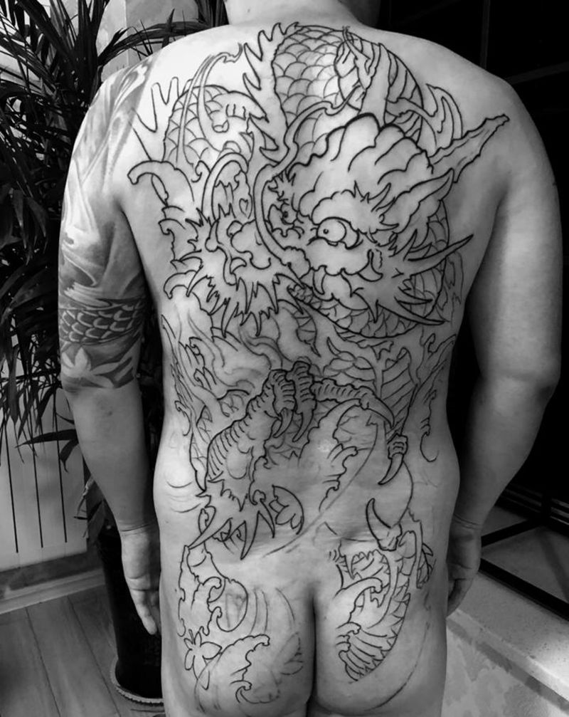 许昌文身沄刺青纹身图片_背部新传统龙纹身图案
