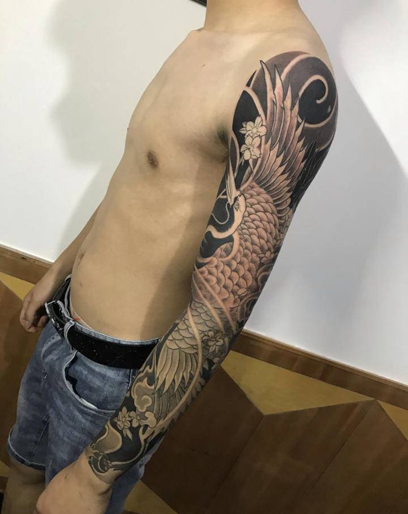 传统仙鹤纹身图片_手臂老传统纹身图案