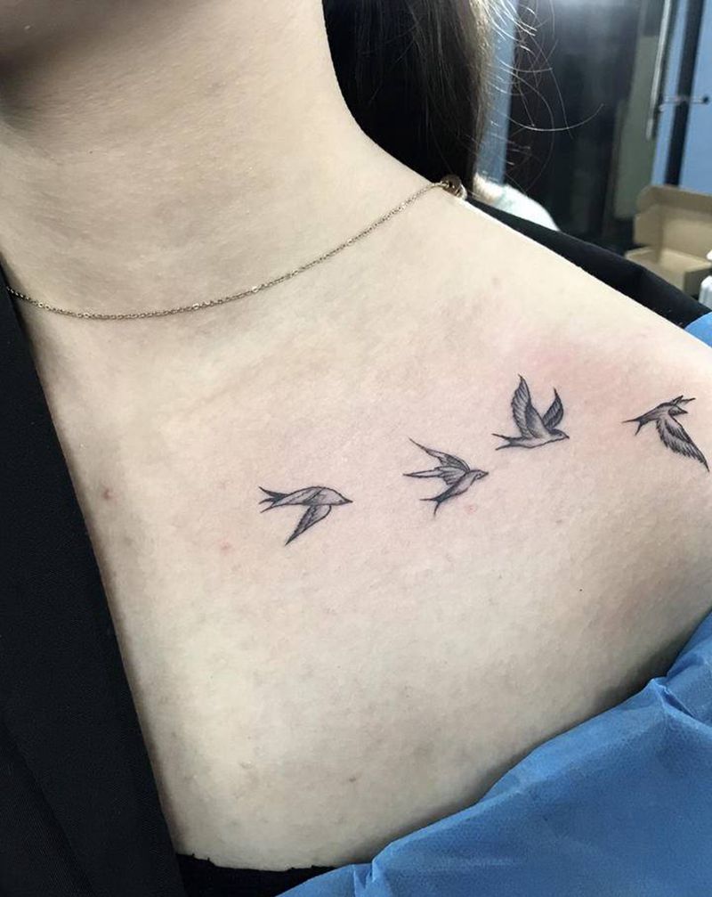 大雁纹身图片_胸部小清新纹身图案