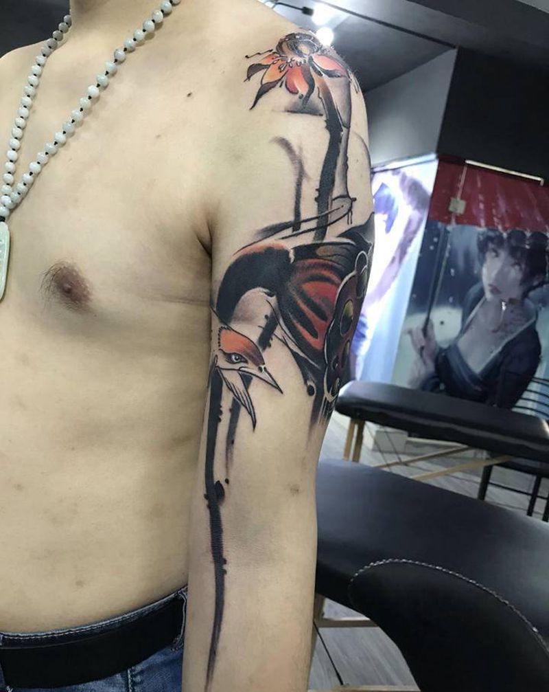 莲花纹身图片_手臂水墨水彩纹身图案