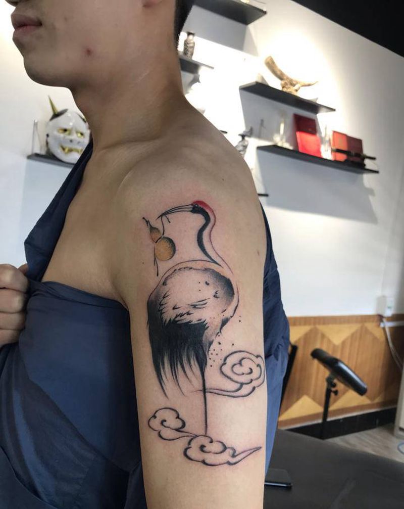 仙鹤纹身图片_手臂水墨纹身图案